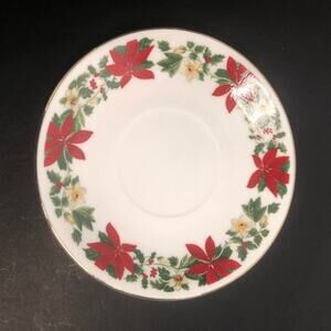 gibson home poinsettia hoilday saucer only replacement piece christmas gold trim